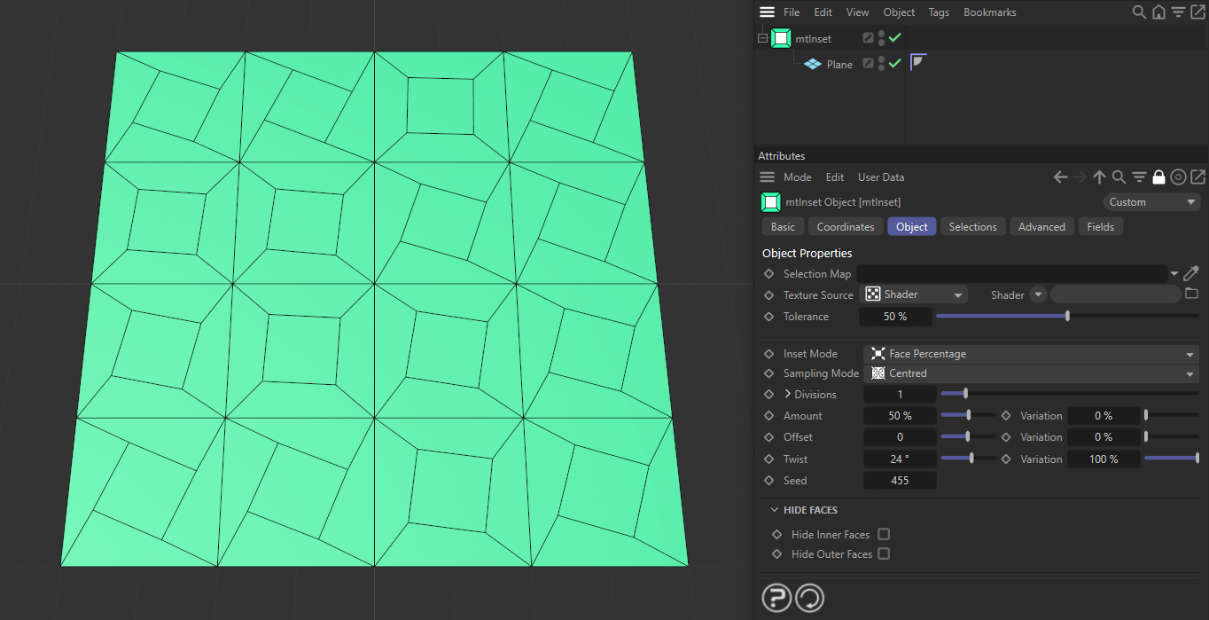 Here, on a 4x4 grid, there is a Variation setting of 100%, making each inset a different degree of twisting.